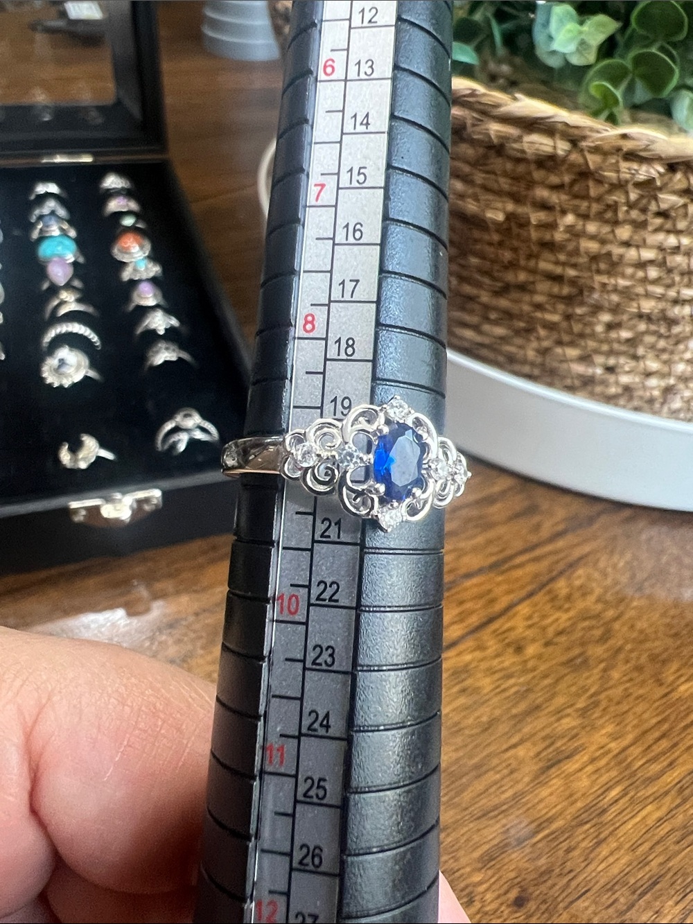 Sterling Silver Blue Sapphire-Style Filigree Ring Size 9 - Picture 6 of 6
